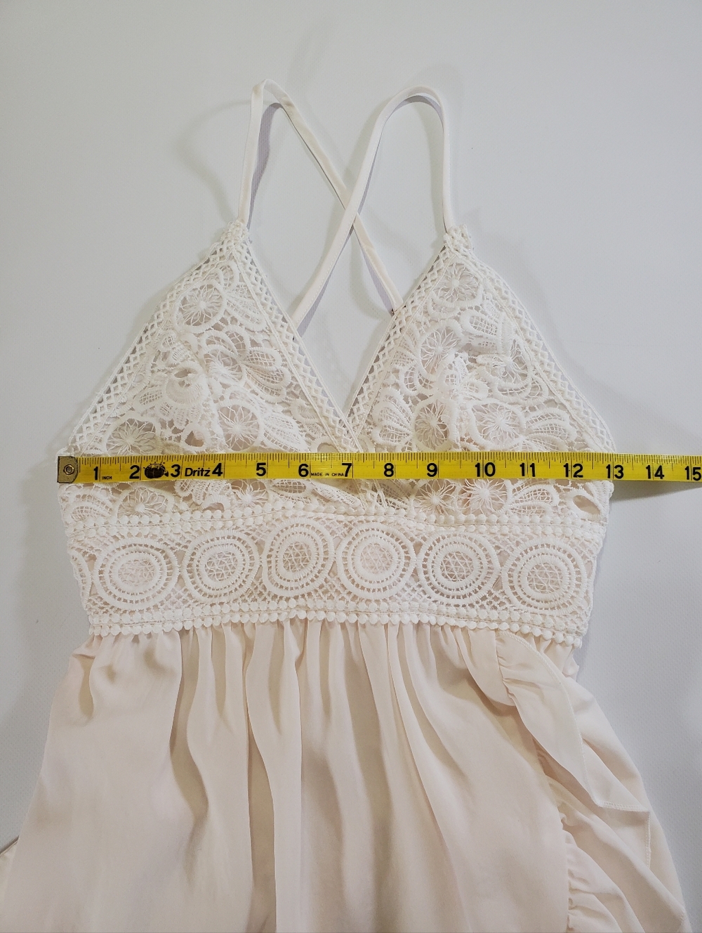 🟢2645 * Umbranded Boho Crochet Lace Ruffle Mini Dress White Pink Size Unknown - Picture 12 of 14